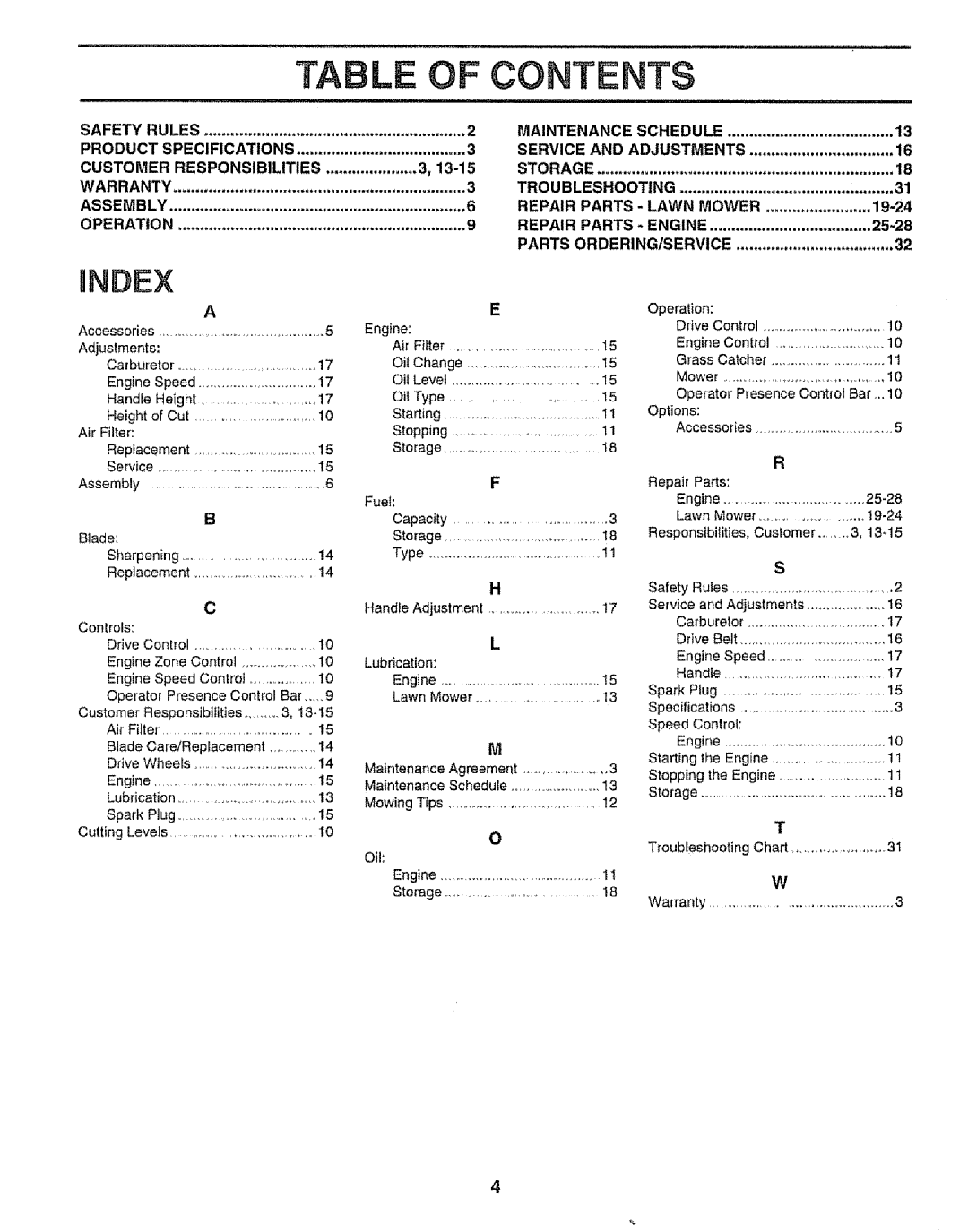 Craftsman 917.373841 owner manual Table of Contents 