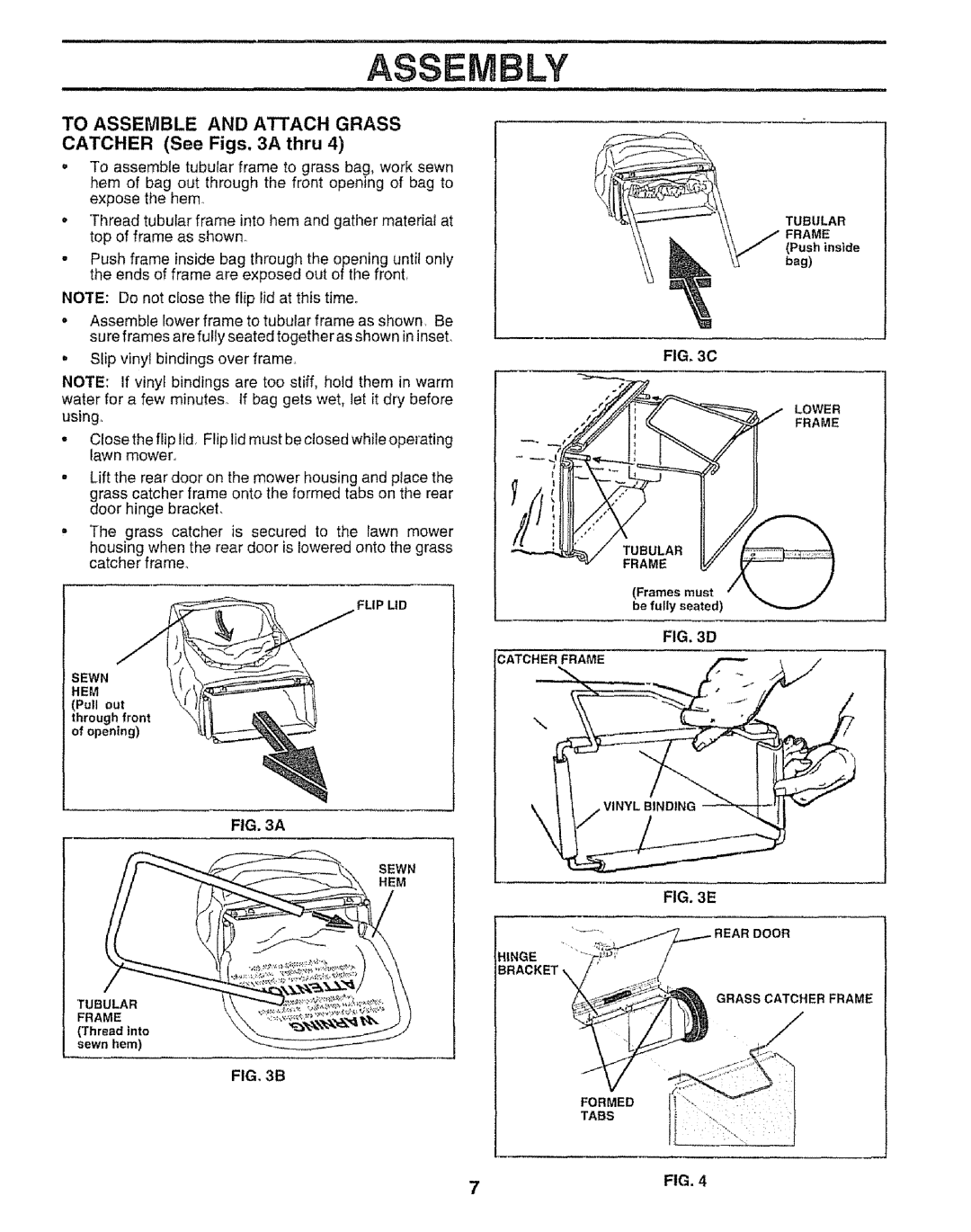 Craftsman 917.373841 owner manual To Assemble and Attach Grass, Catcher See Figs a thru, FIG, 3C 