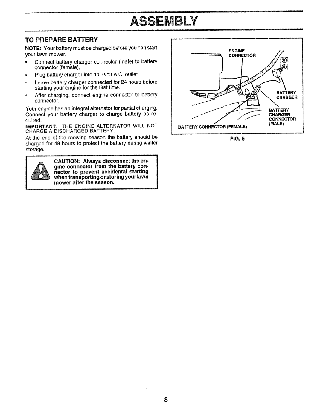 Craftsman 917.373841 owner manual To Prepare Battery 