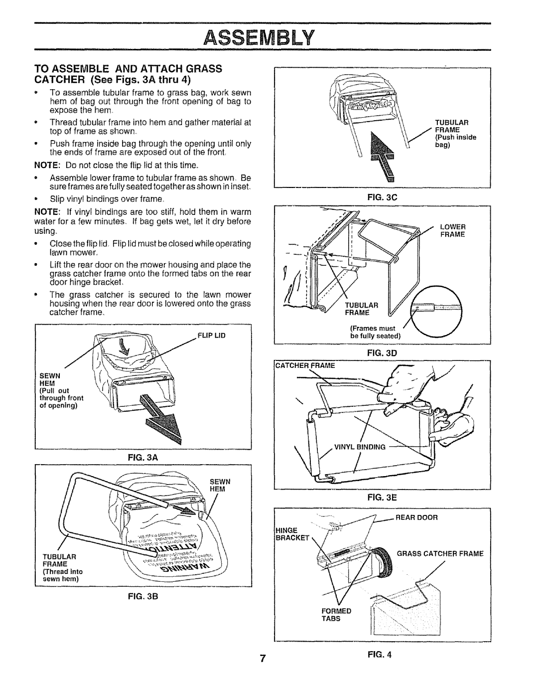 Craftsman 917.373841 owner manual To Assemble And Attach Grass, CATCHER See Figs. 3A thru, FIG, 3C 