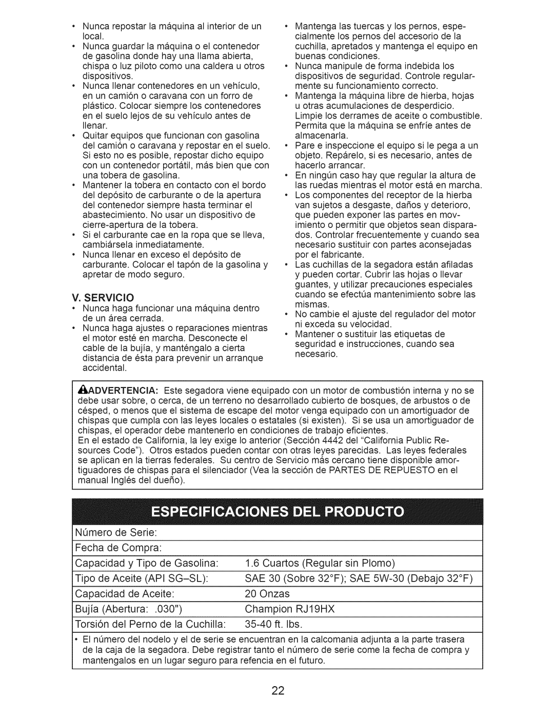 Craftsman 917.374040 owner manual Sae, RJ19HX 