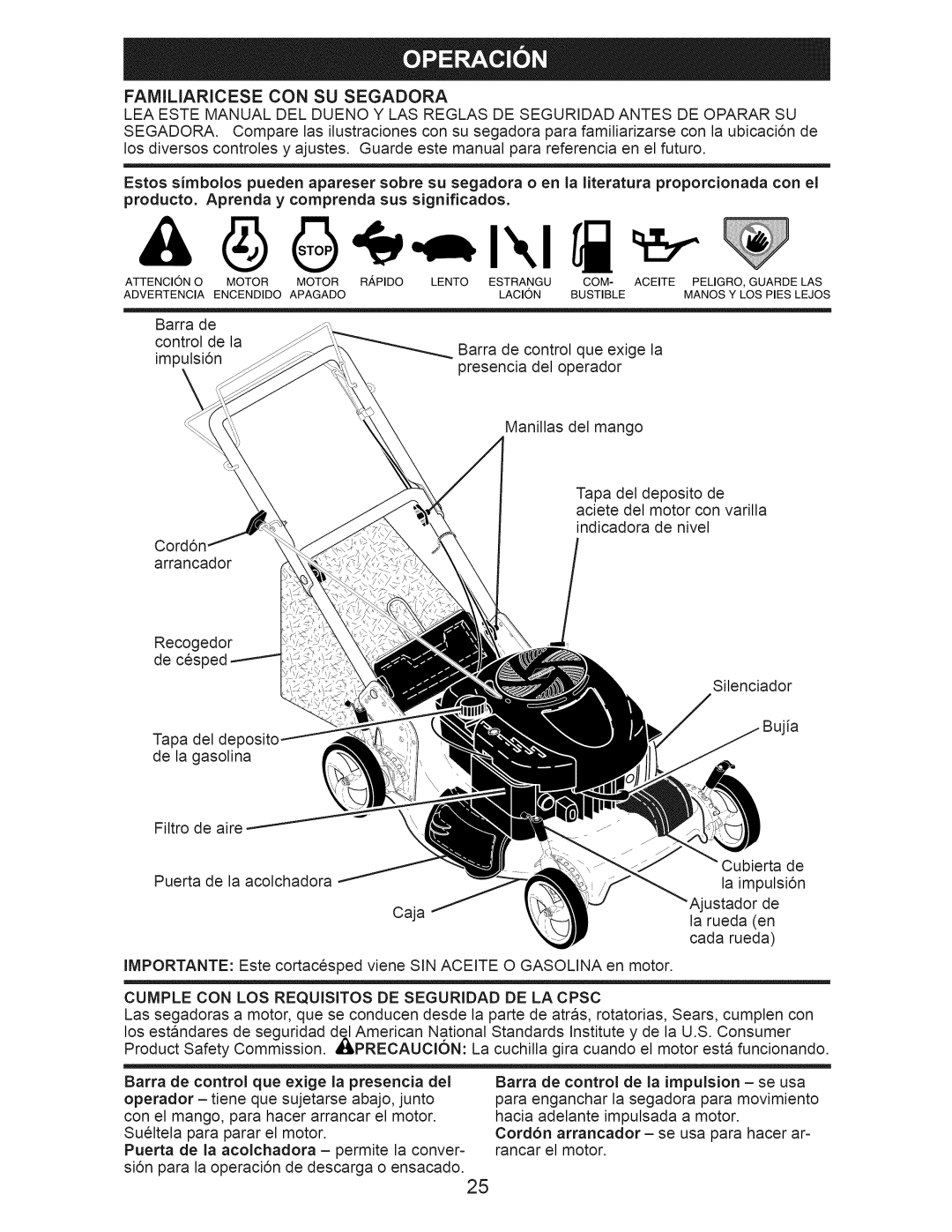 Craftsman 917.374040 Producto. Aprenda y comprenda sus significados, Cumple CON LOS Requisitos DE Seguridad DE LA Cpsc 