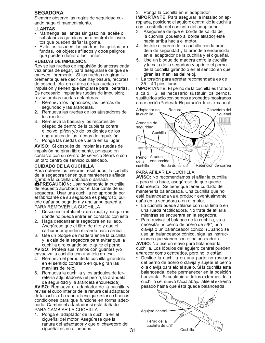 Craftsman 917.374040 owner manual Segadora 