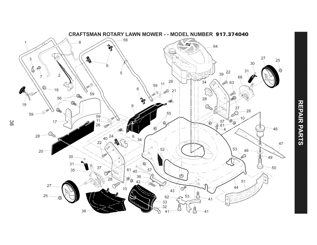 Craftsman 917.374040 owner manual Craftsman Rotary Lawn Mower - Model Number 