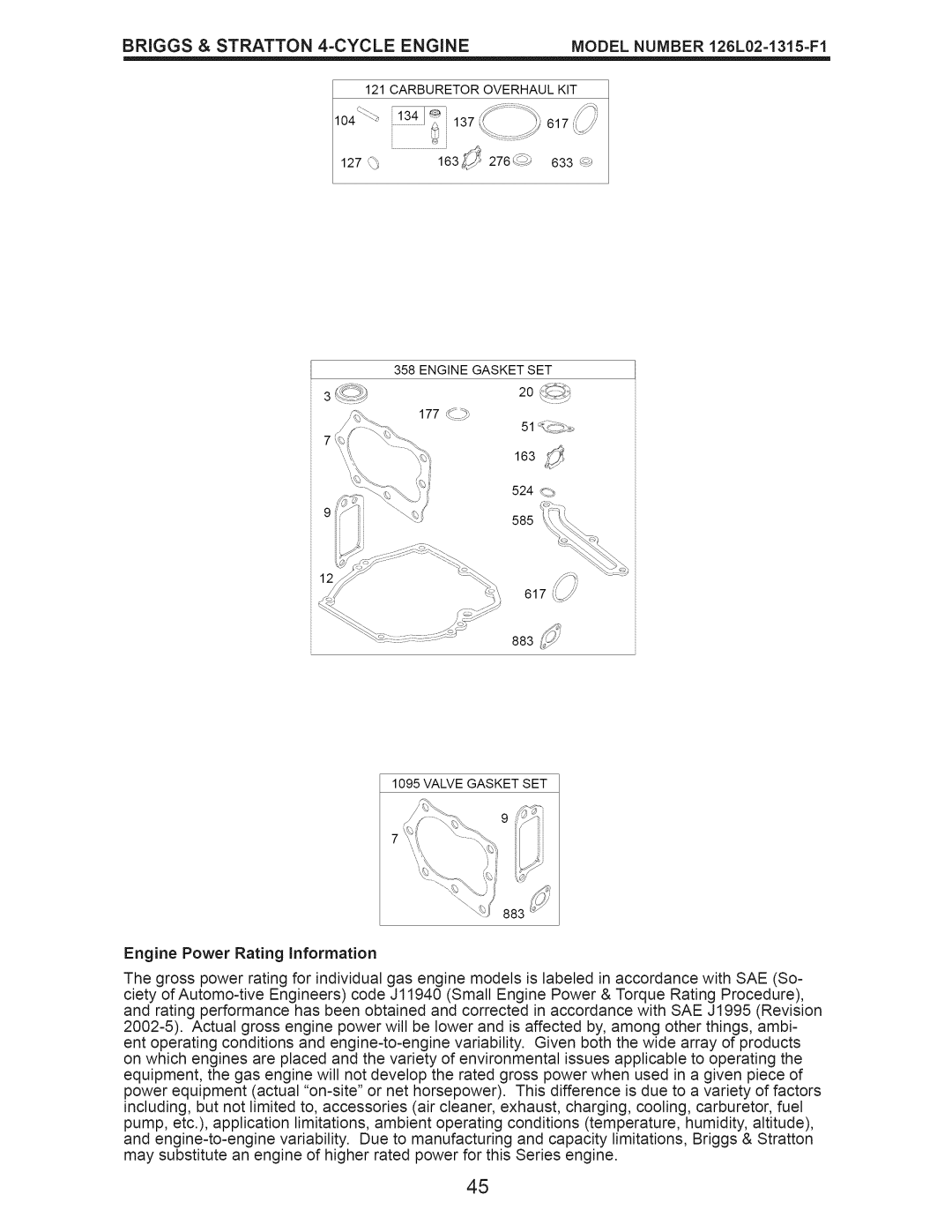 Craftsman 917.374040 owner manual Carburetor Overhaul KIT 