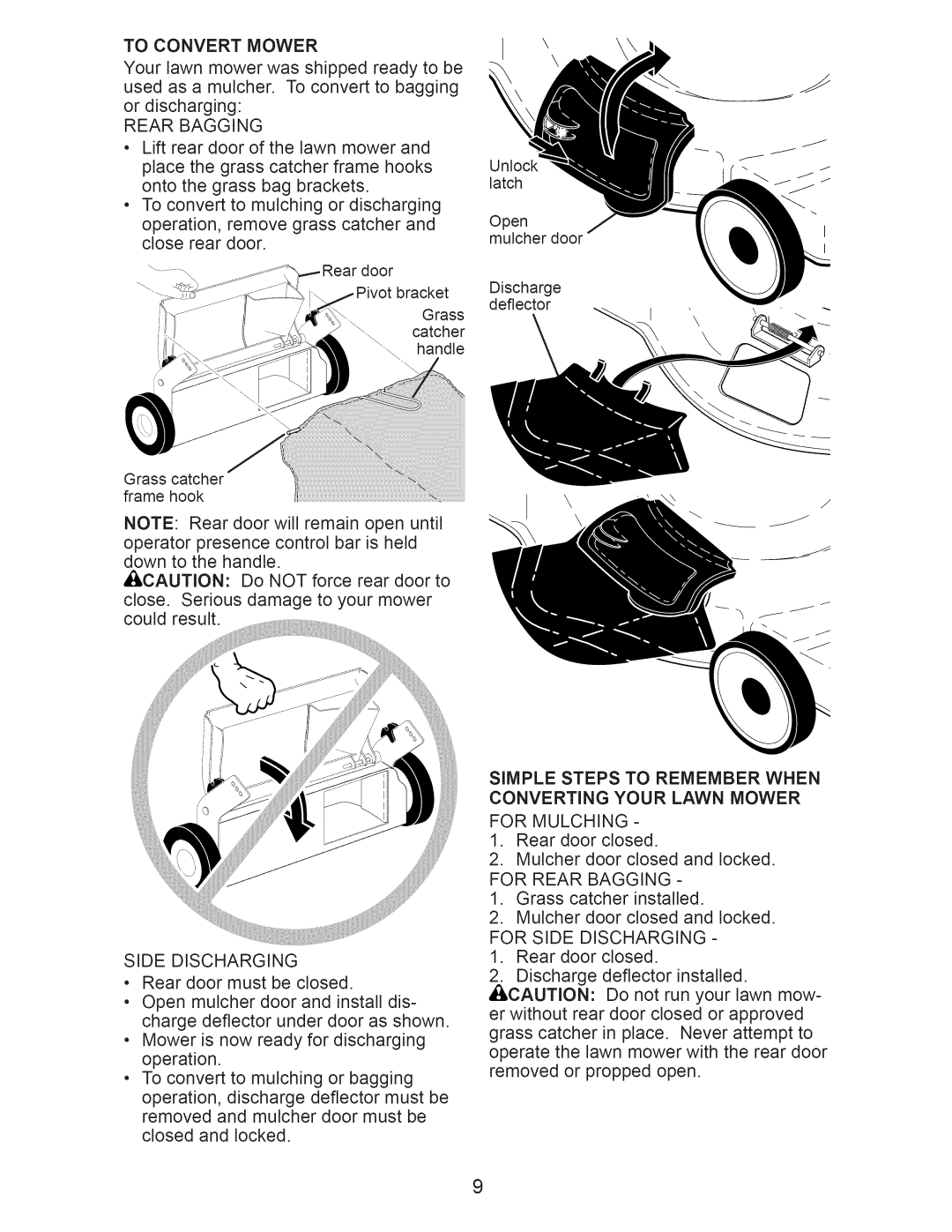 Craftsman 917.374041 owner manual Side Discharging, For Rear Bagging, To Convert Mower 