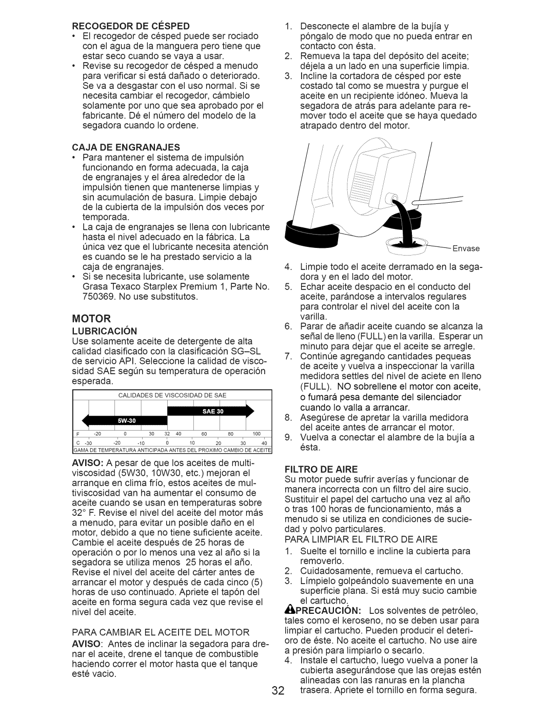 Craftsman 917.374042 owner manual Motor Lubricacion 