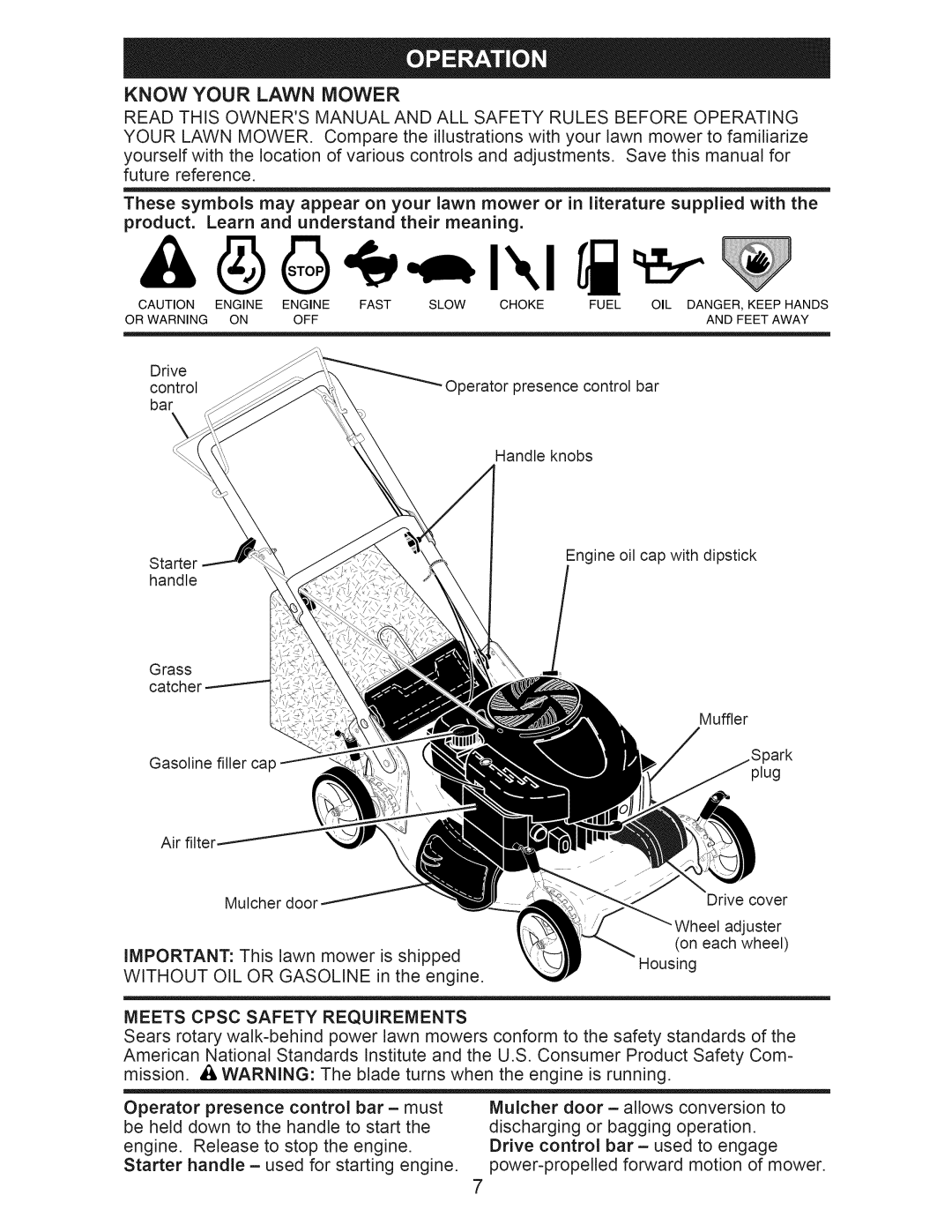 Craftsman 917.374042 owner manual Know Your Lawn Mower 