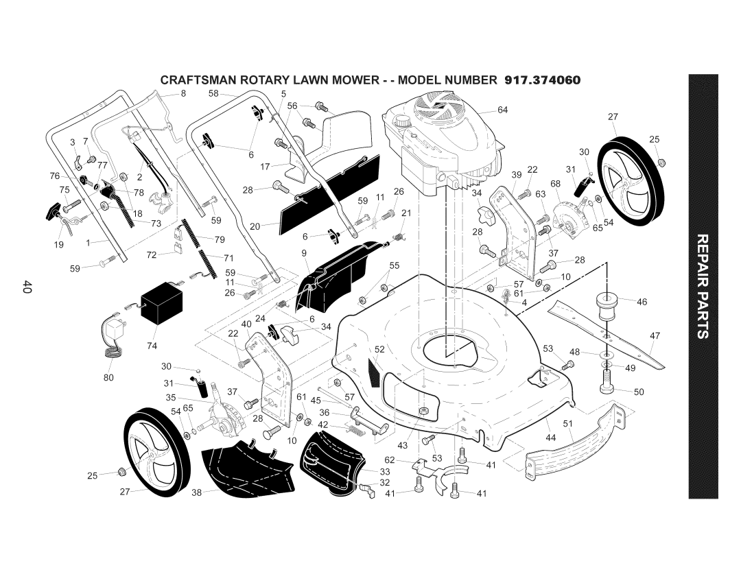 Craftsman 917.374060 owner manual Craftsman Rotary Lawn Mower - Model Number 