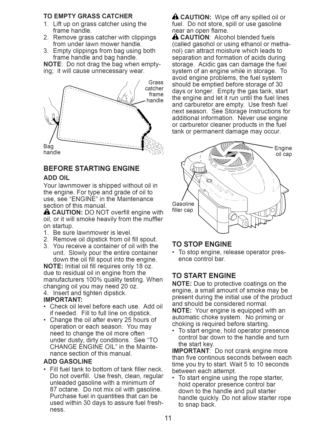 Craftsman 917.374060 owner manual Before Starting Engine 