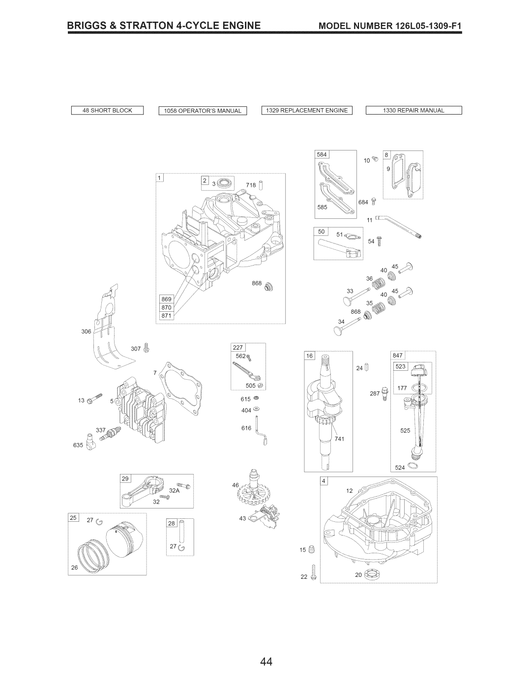 Craftsman 917.374060 owner manual 22_i 2o_, BRIGGS & STRATTON 4-CYCLEENGINE, MODEL NUMBER 126L05-1309=F1 