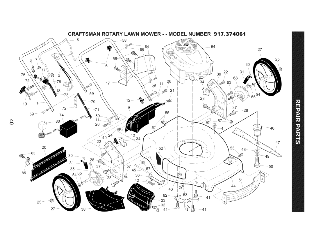 Craftsman 917.374061 owner manual Craftsman Rotary Lawn Mower - Model Number 917.37406t 