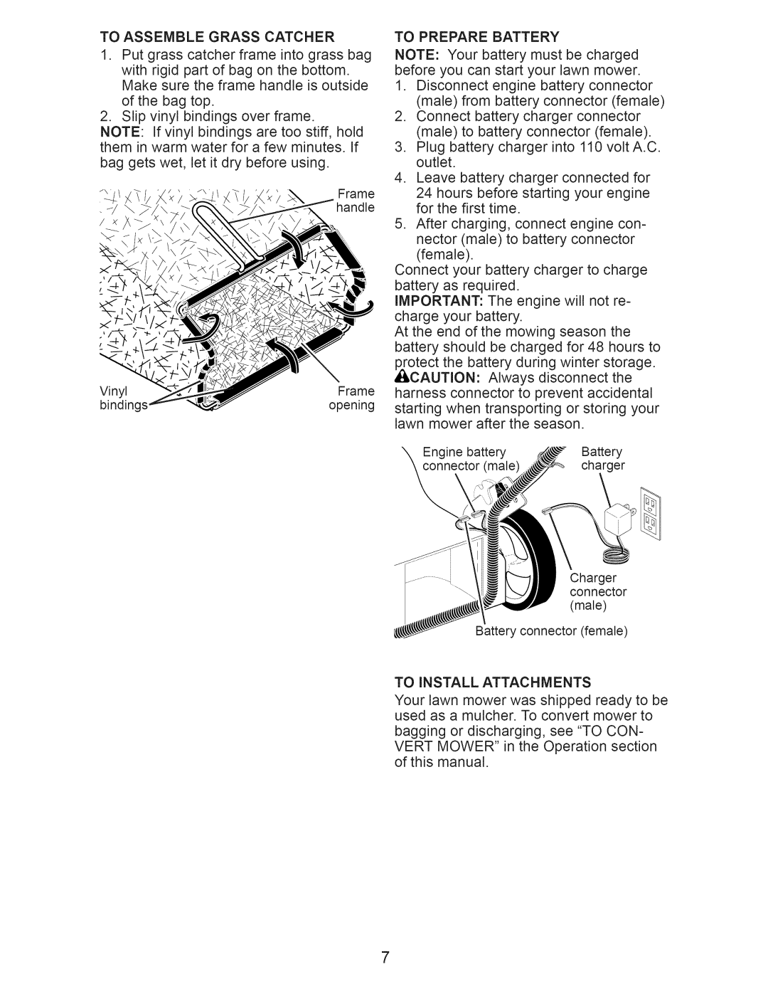 Craftsman 917.374061 owner manual To Assemble Grass Catcher, To Prepare Battery, To Install Attachments 