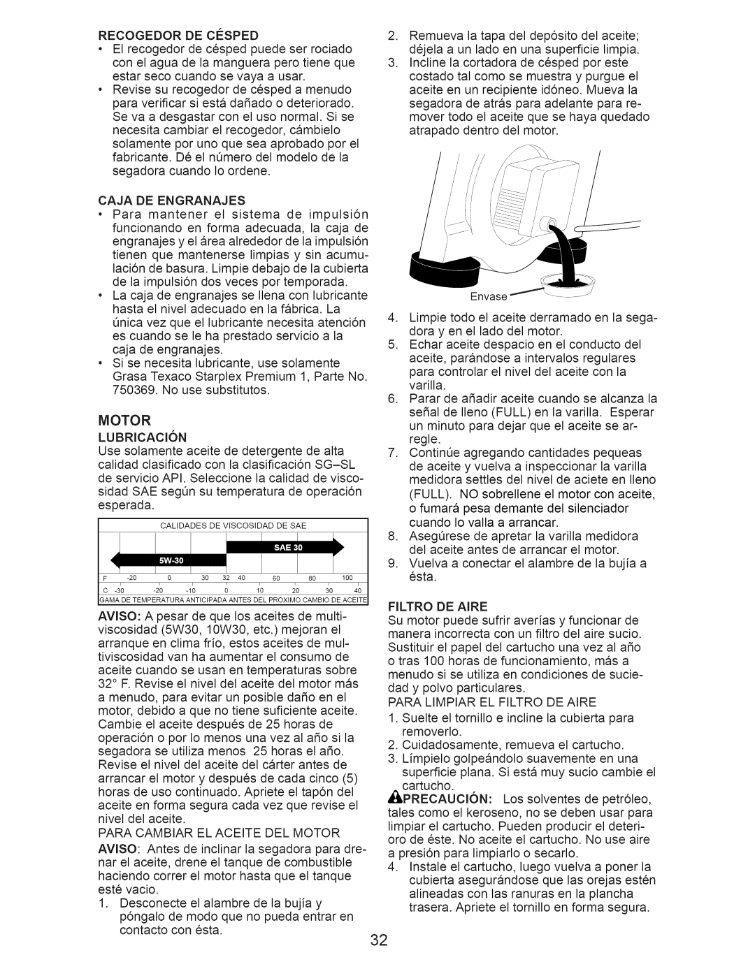 Craftsman 917.374090 manual Motor Lubricacion 