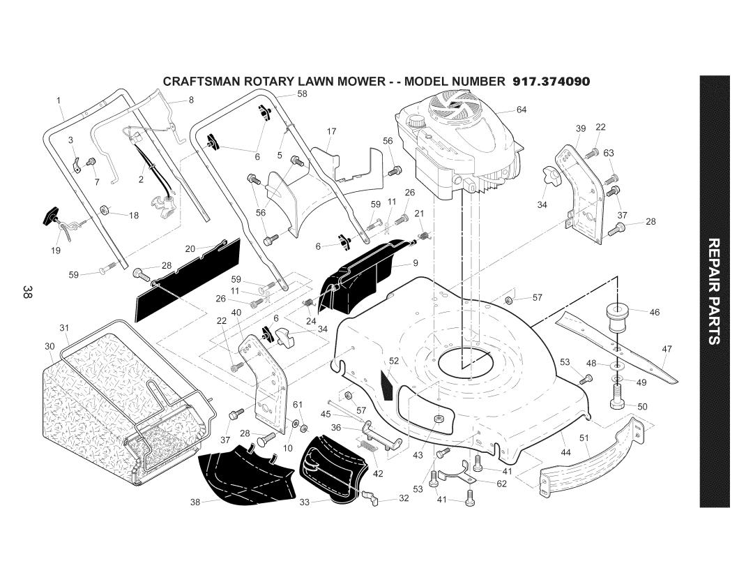 Craftsman 917.374090 manual Craftsman Rotary Lawn Mower - - Model Number, 10 43 