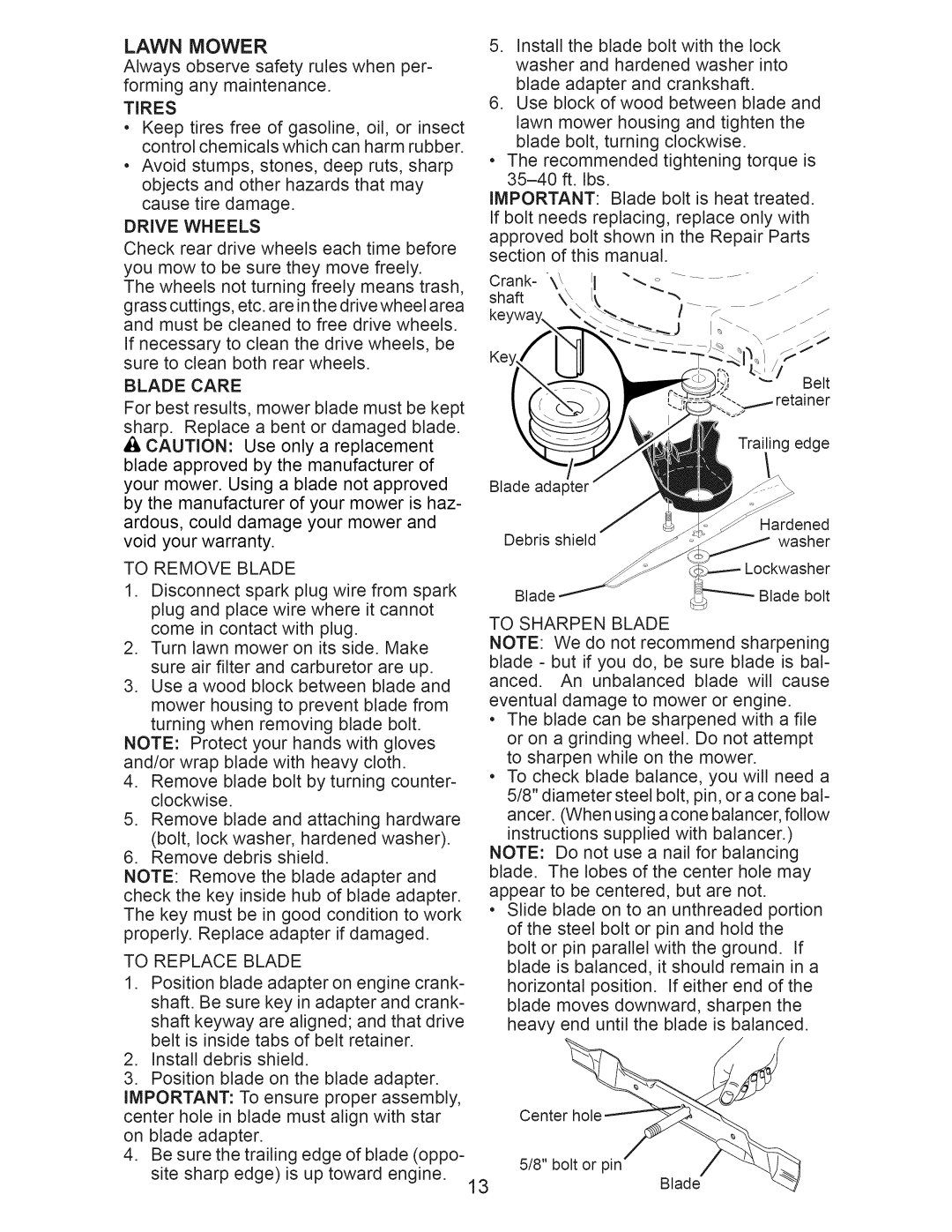 Craftsman 917.374091 owner manual Lawn Mower, Drive Wheels 