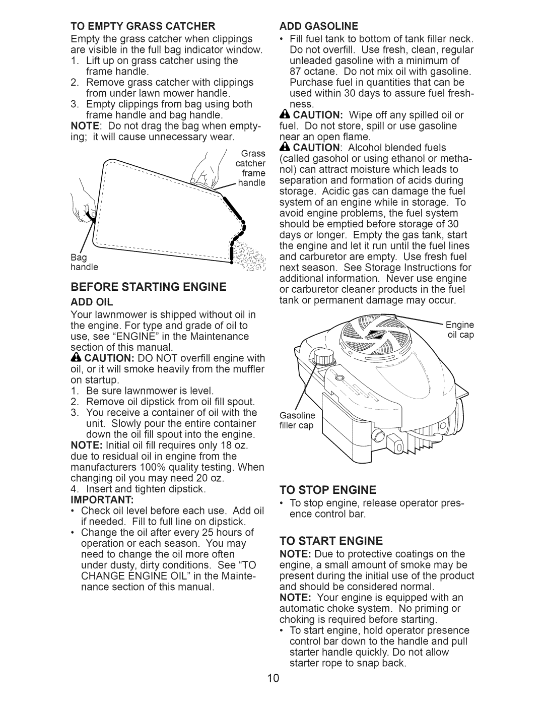 Craftsman 917.374091 owner manual Before Starting Engine 