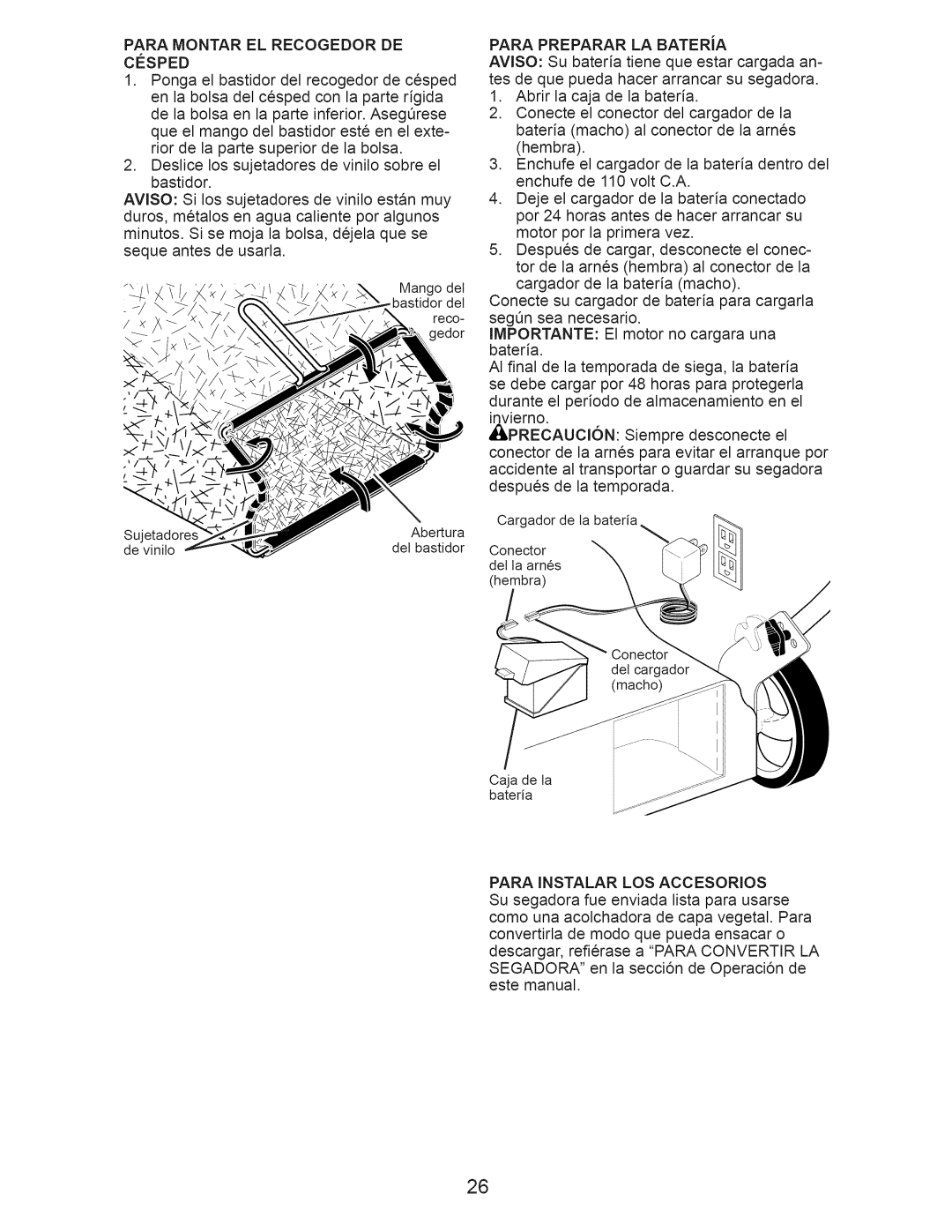 Craftsman 917.374100 owner manual Para Montar EL Recogedor DE, Para Instalar LOS Accesorios 