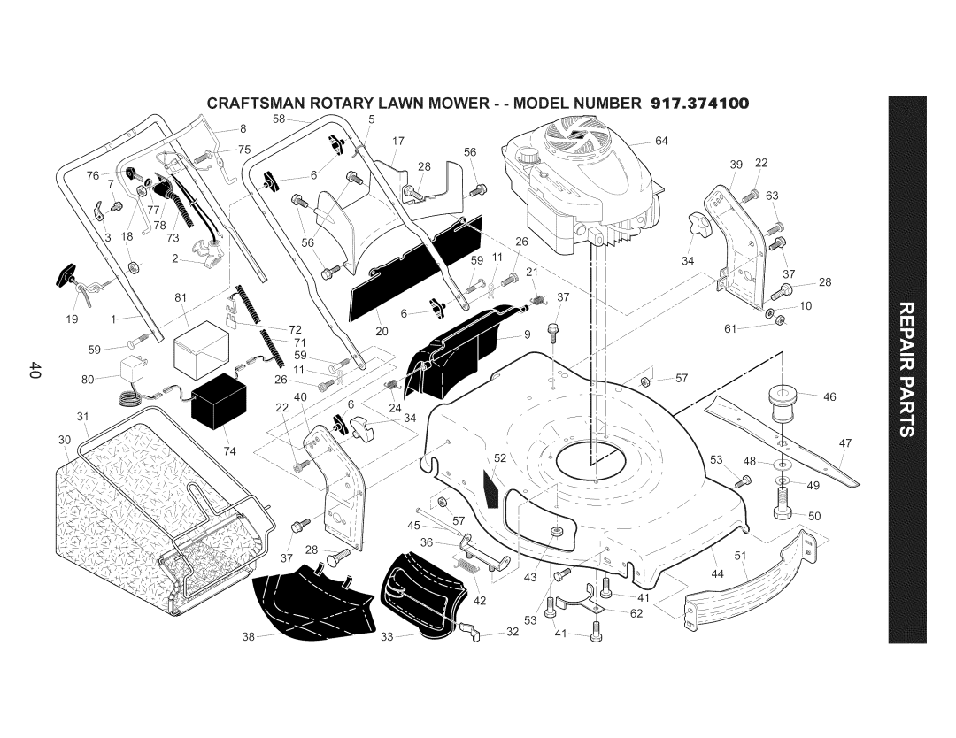 Craftsman 917.374100 owner manual Craftsman Rotary Lawn Mower - Model Number 