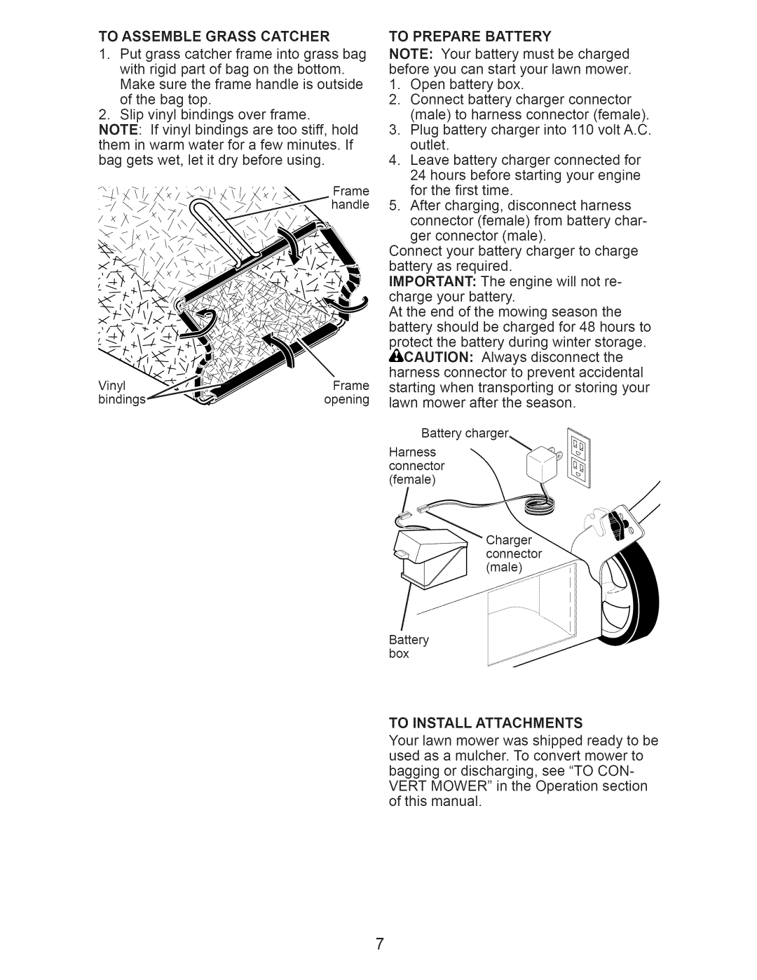 Craftsman 917.374100 owner manual To Assemble Grass Catcher, To Prepare Battery, To Install Attachments 