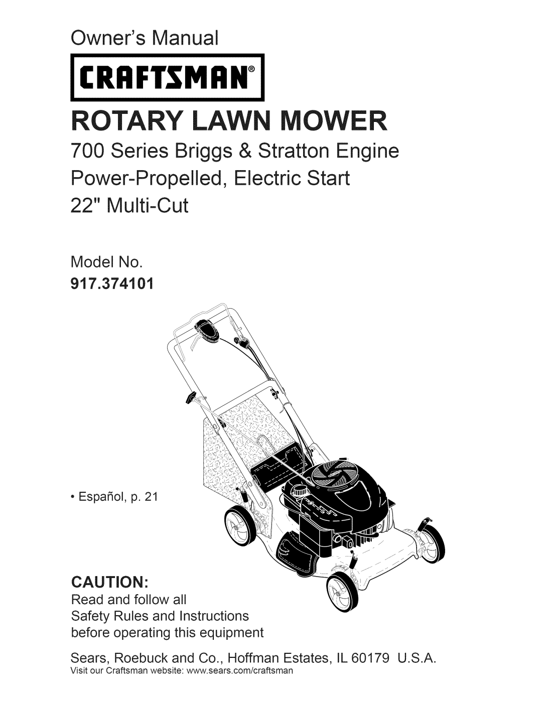 Craftsman 917.374101 manual Craftsman 