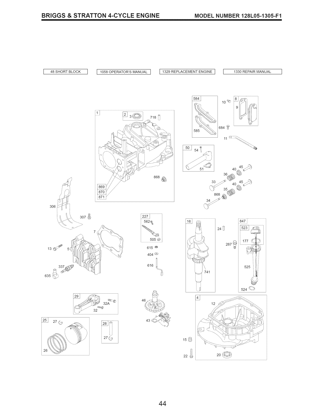 Craftsman 917.374101 manual BRIGGS & STRATTON 4-CYCLEENGINE, MODEL NUMBER 128L05-1305-F1 