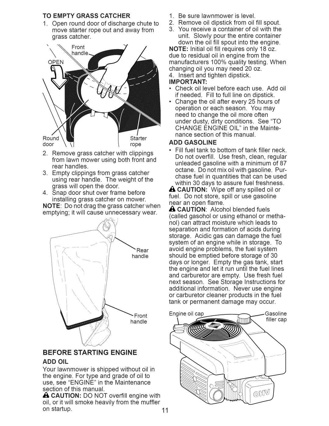 Craftsman 917.374110 owner manual ADD Gasoline, Add Oil 