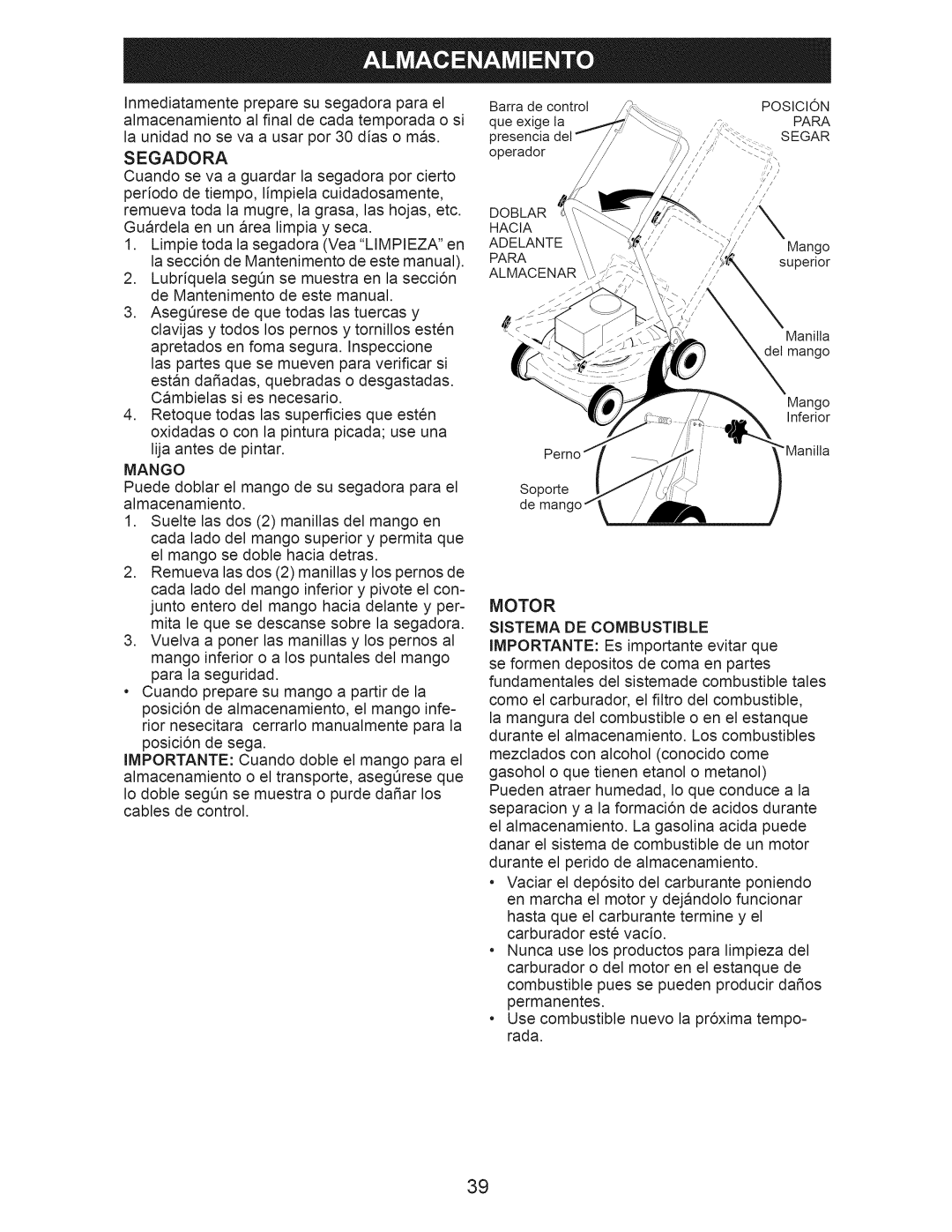 Craftsman 917.374110 owner manual Posicion, Para, Segar 