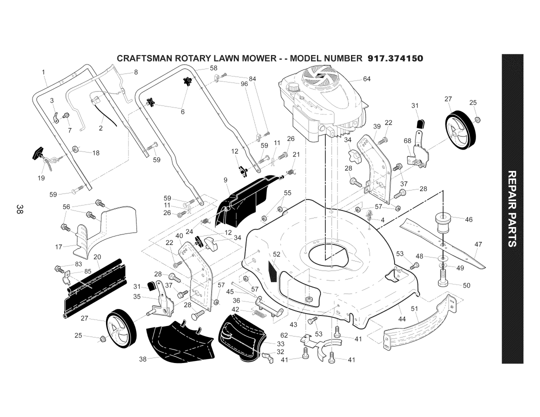 Craftsman 917.374150 owner manual Craftsman Rotary Lawn MOWER- Model Number 