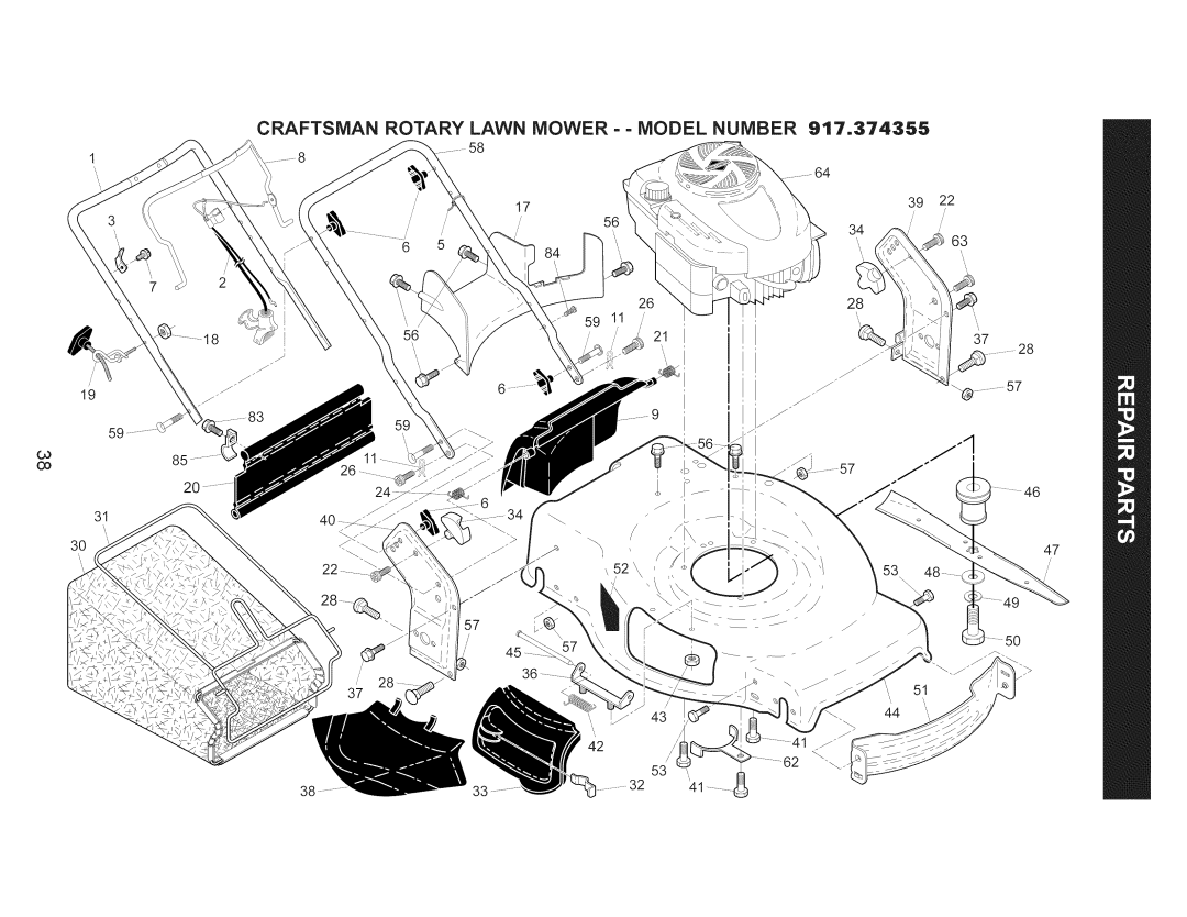 Craftsman 917.374355 manual Craftsman Rotary Lawn Mower - Model Number 