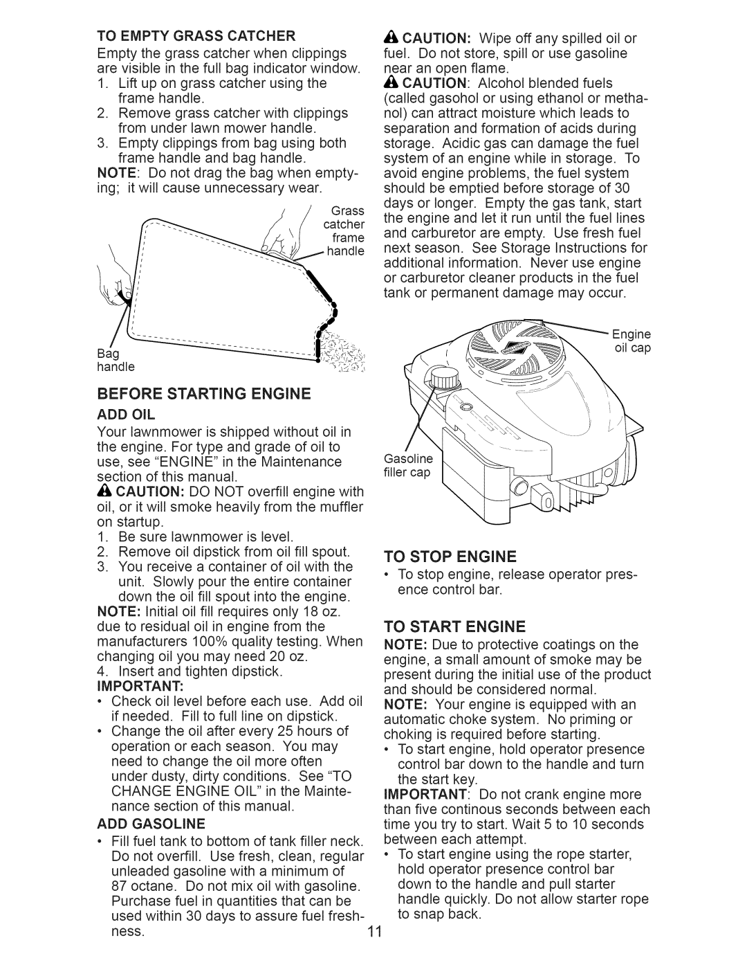 Craftsman 917.374360 owner manual Before Starting Engine 