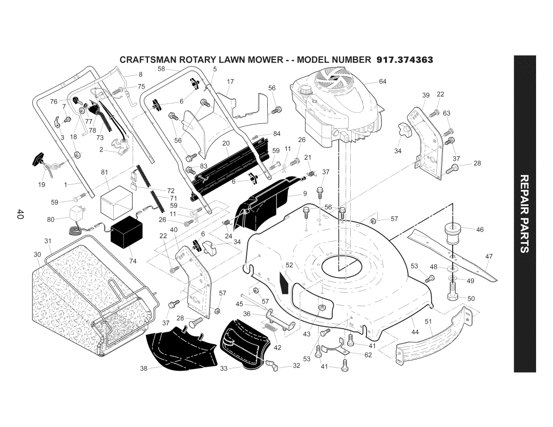 Craftsman 917.374363 manual Craftsman Rotary Lawn Mower - - Model Number 