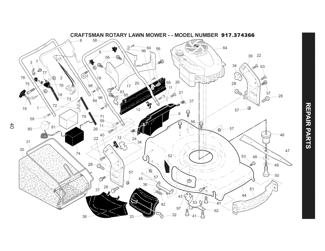 Craftsman 700 Series, 917.374366 owner manual Craftsman Rotary Lawn Mower - Model Number 