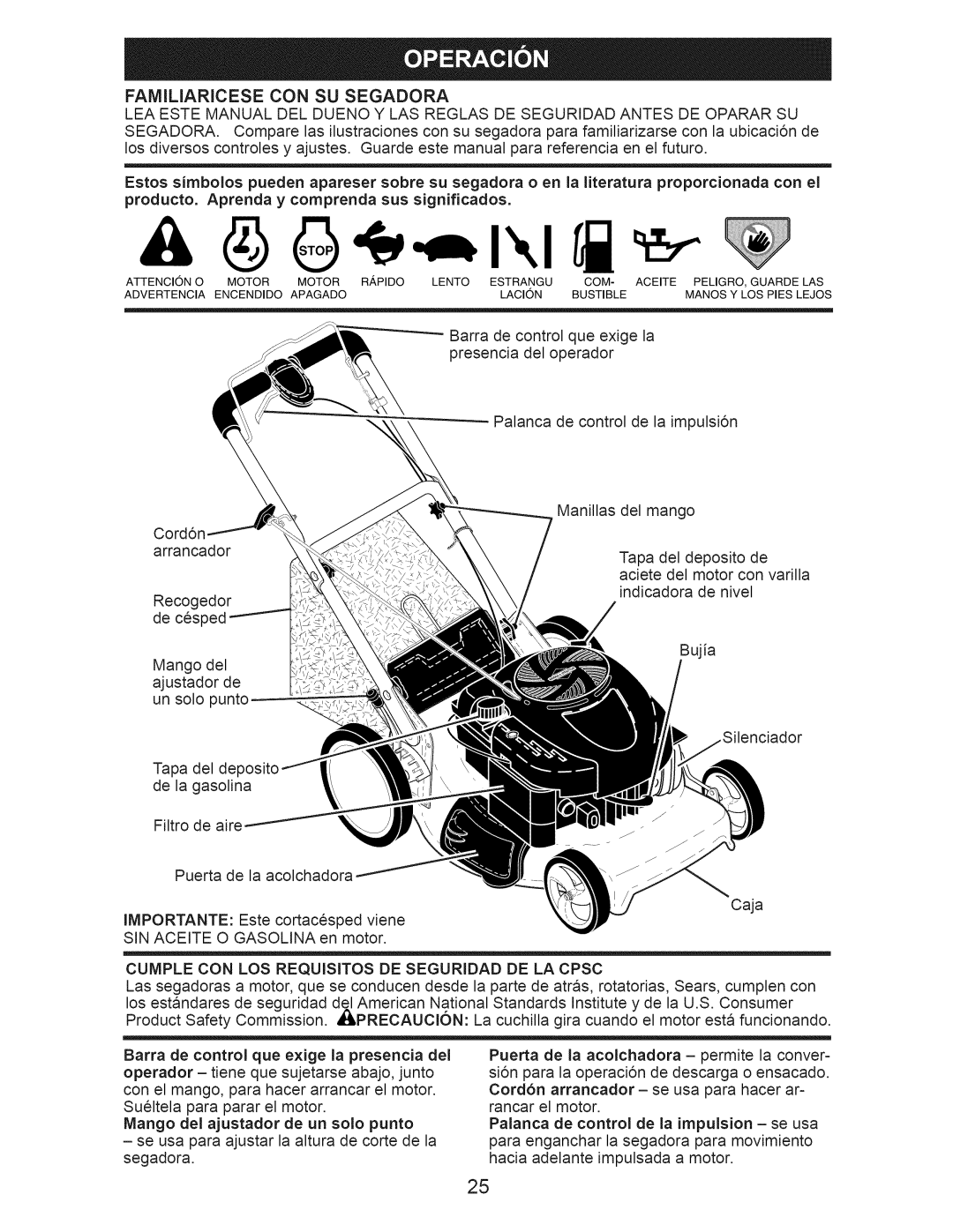 Craftsman 917.374540 owner manual Familiaricese CON SU Segadora, Producto. Aprenda y comprenda sus significados 