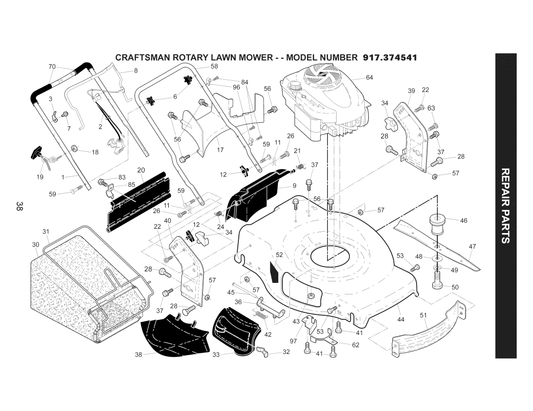 Craftsman 917.374541 owner manual Craftsman Rotary Lawn Mower - Model Number 