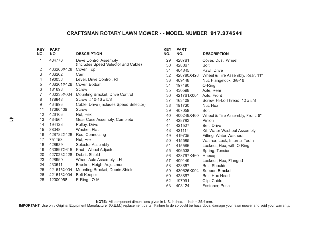 Craftsman 917.374541 owner manual Craftsman, Description 