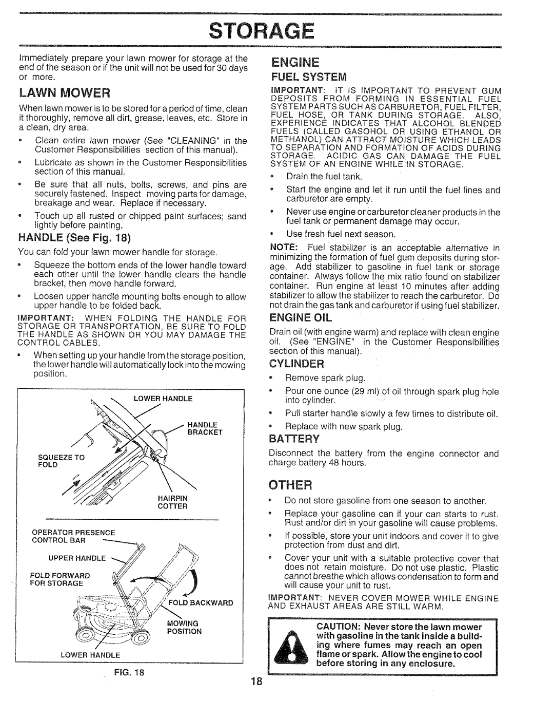 Craftsman 917.37459 owner manual Storage, Other, Handle See Fig, Fuel System, Battery 