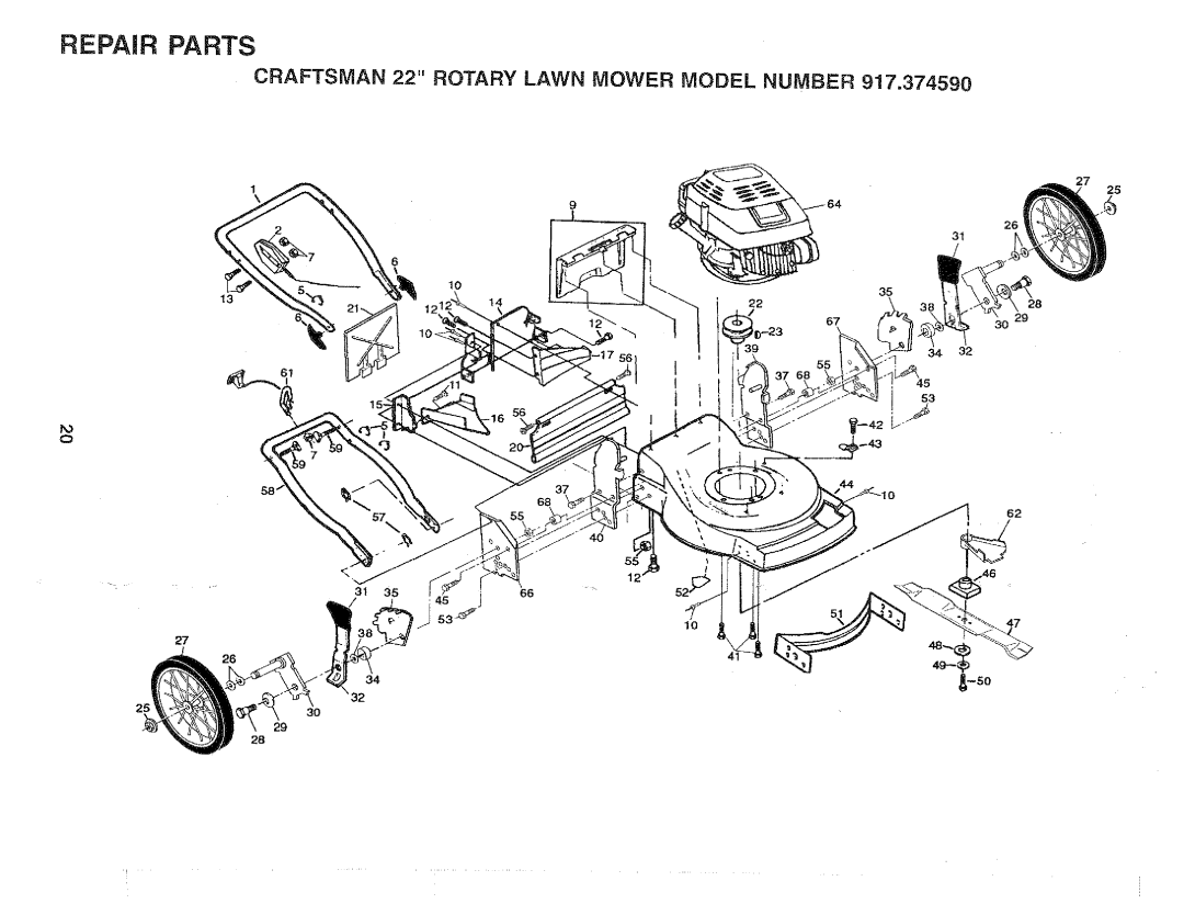 Craftsman 917.37459 owner manual Repair Parts, 3932, J o O 