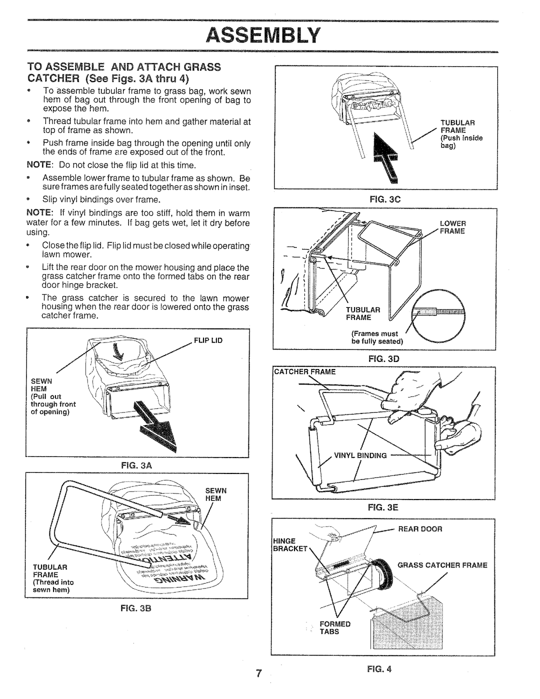 Craftsman 917.37459 owner manual Assembly, To Assemble And Attach Grass, CATCHER See Figs. 3A thru 