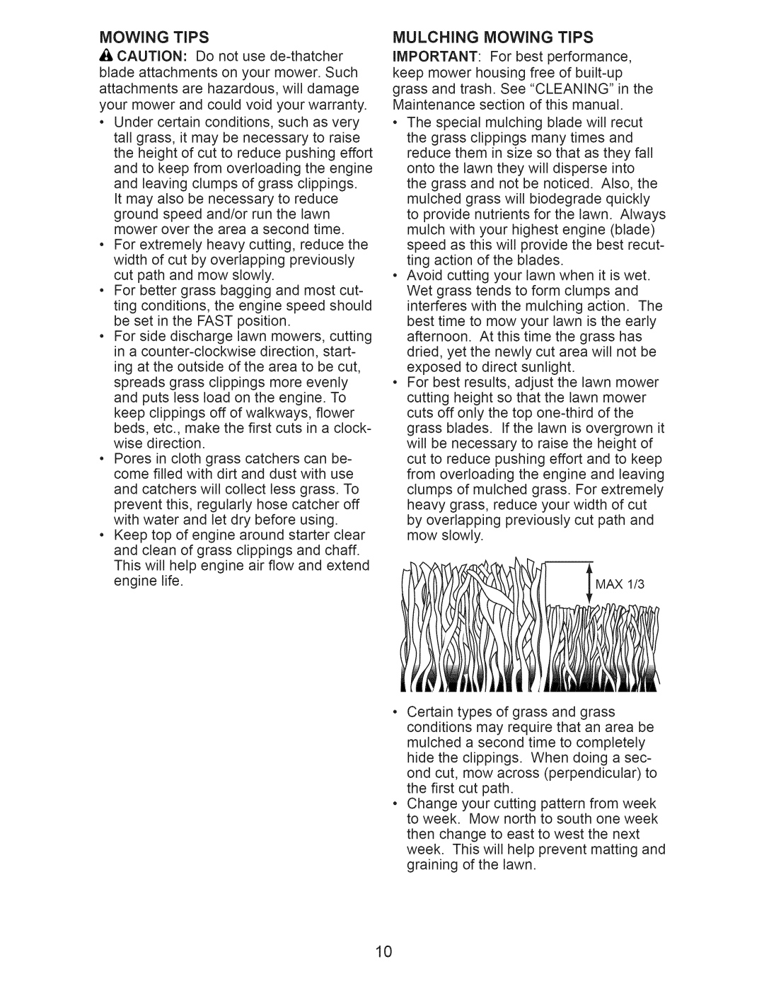 Craftsman 917.375010 owner manual Mulching Mowing TiPS, Mowing Tips 