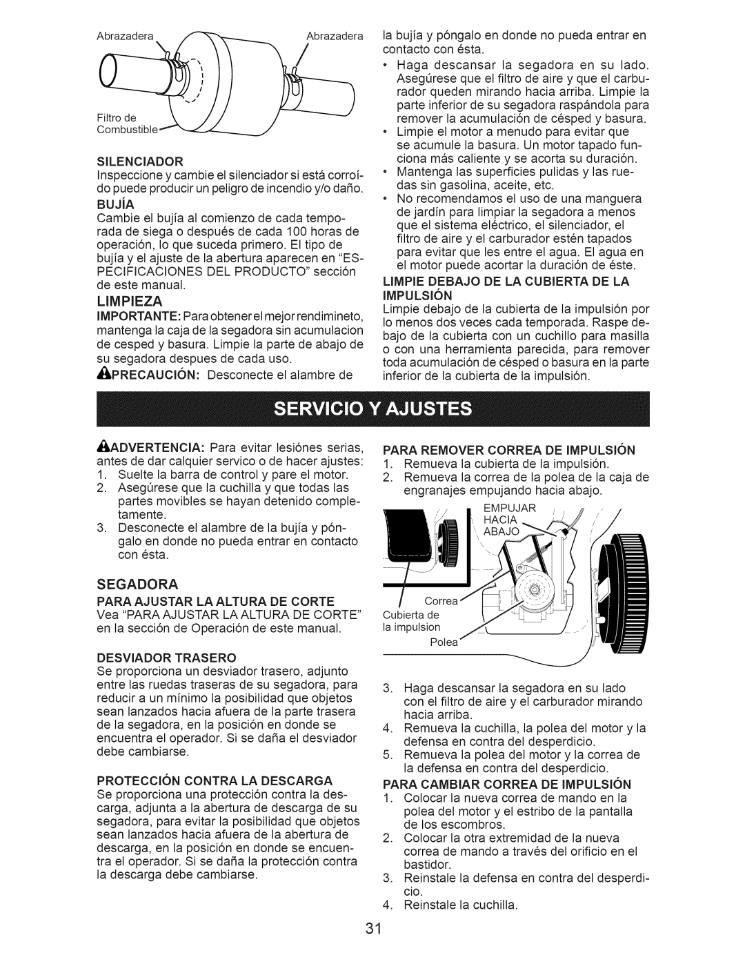 Craftsman 917.375010 owner manual Limpieza 