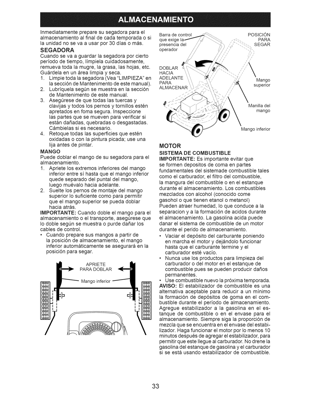 Craftsman 917.375010 owner manual Mango, Posicion, Para, Segar 