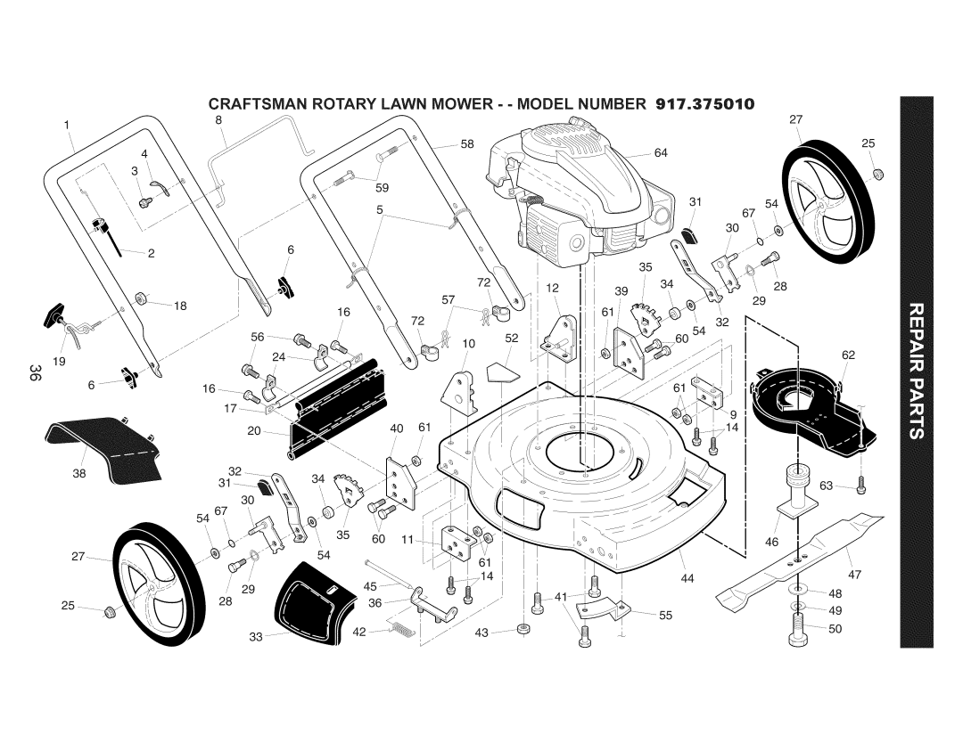 Craftsman 917.375010 owner manual Craftsman Rotary Lawn Mower - Model Number 