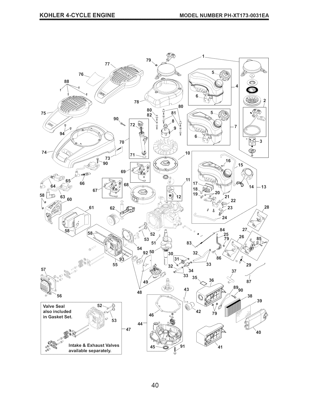 Craftsman 917.375010 owner manual Kohler 4-CYCLE Engine Model Number PH-XT173-0031EA 