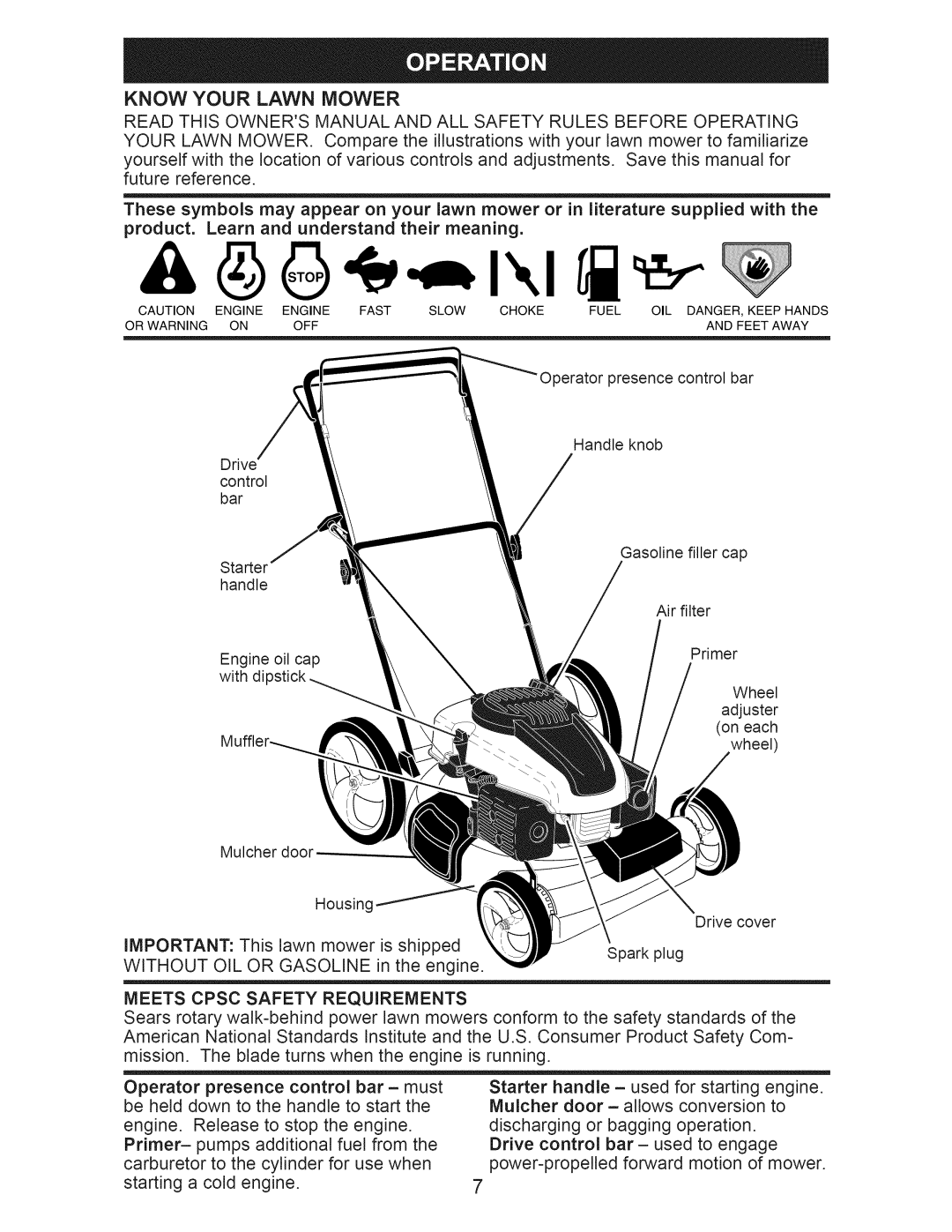 Craftsman 917.375010 owner manual Know Your Lawn Mower 