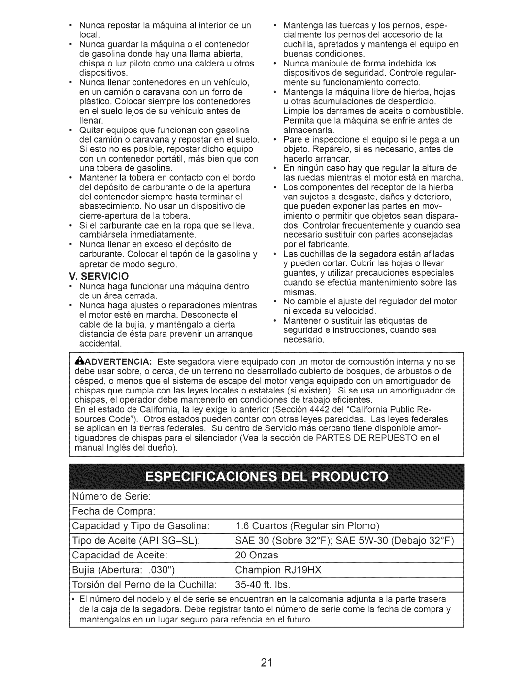 Craftsman 917.375011 owner manual Sae, RJ19HX 