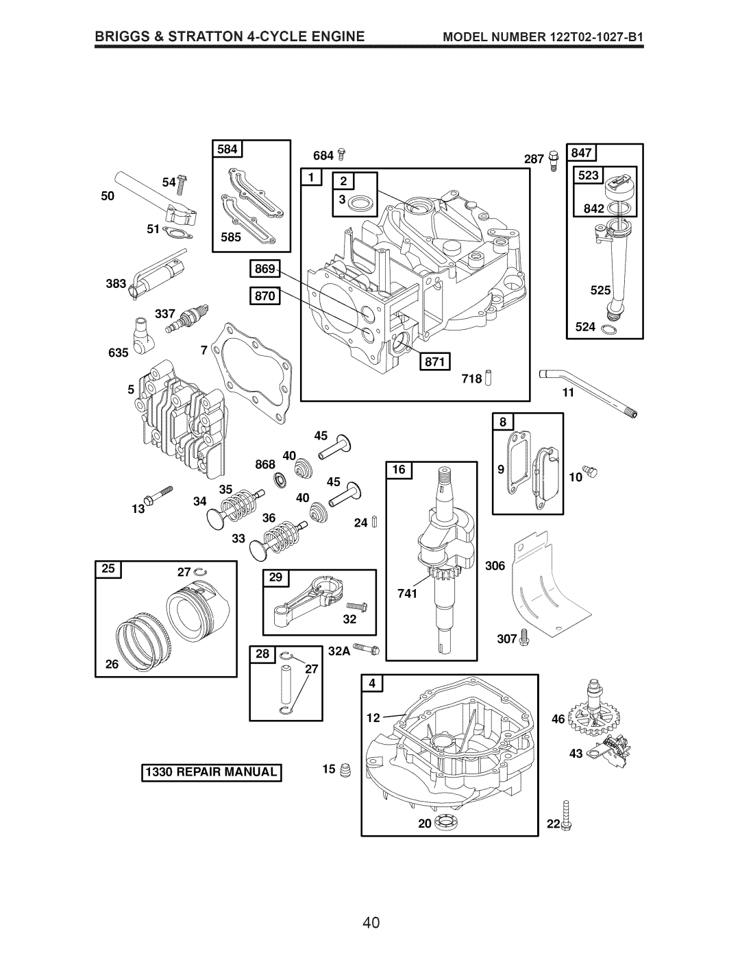 Craftsman 917.375011 owner manual Briggs & Stratton 4-CYCLE Engine, Repair Manual 