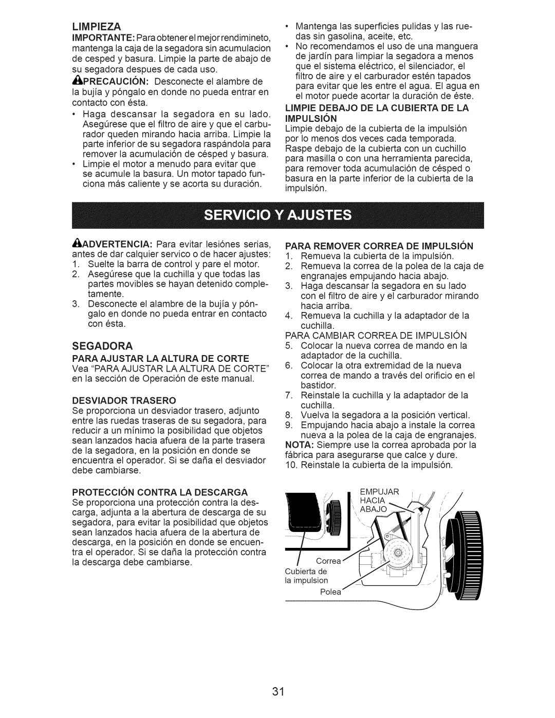 Craftsman 917.375012 owner manual Limpieza 