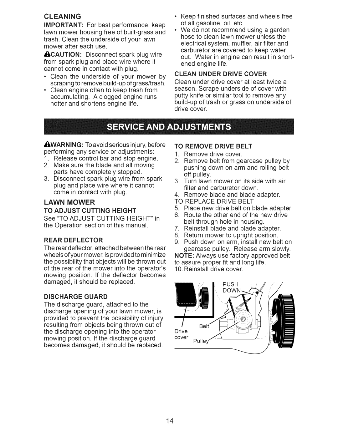Craftsman 917.375012 owner manual Cleaning 