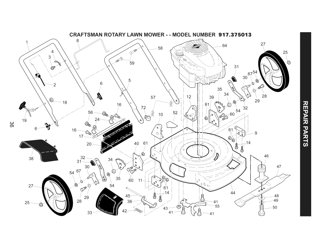 Craftsman 917.375013 manual Craftsman Rotary Lawn Mower - Model Number 